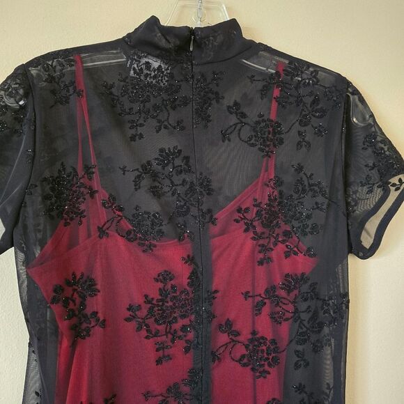 ARIANA By RACHEl KAYE Elegant Black and Red Mesh Maxi Dress Size  8p Y2K Gothic - Picture 9 of 10